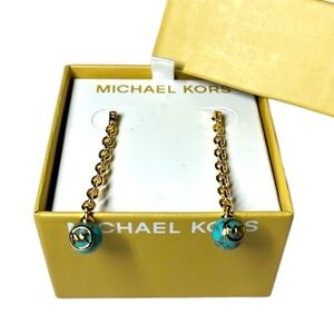 NEW Michael Kors Turquoise earrings. Gold tone. Hanging. MK. Box included